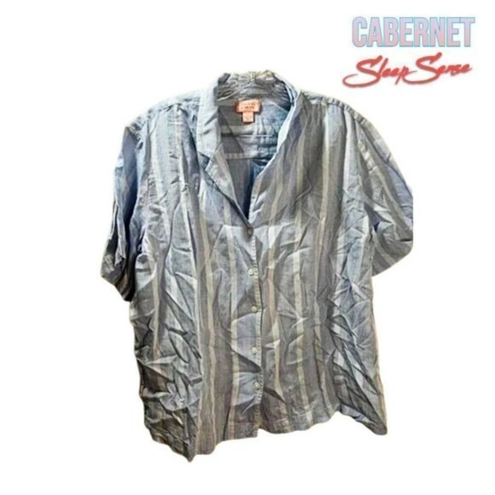 CABERNET by Sleep Sense Women's Collared Short-Sleeve Button front Top Sleepwear